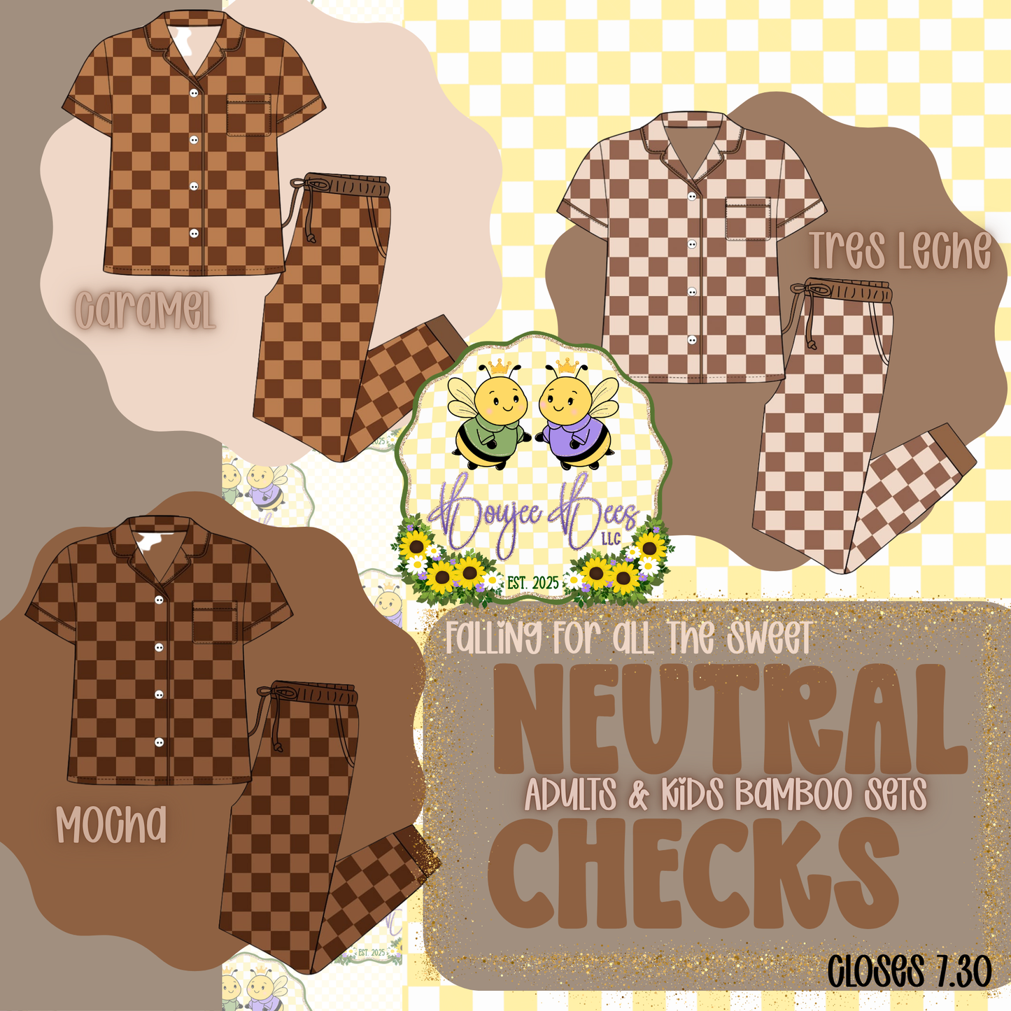 Neutral Checks Tres Leches 2 Piece Set