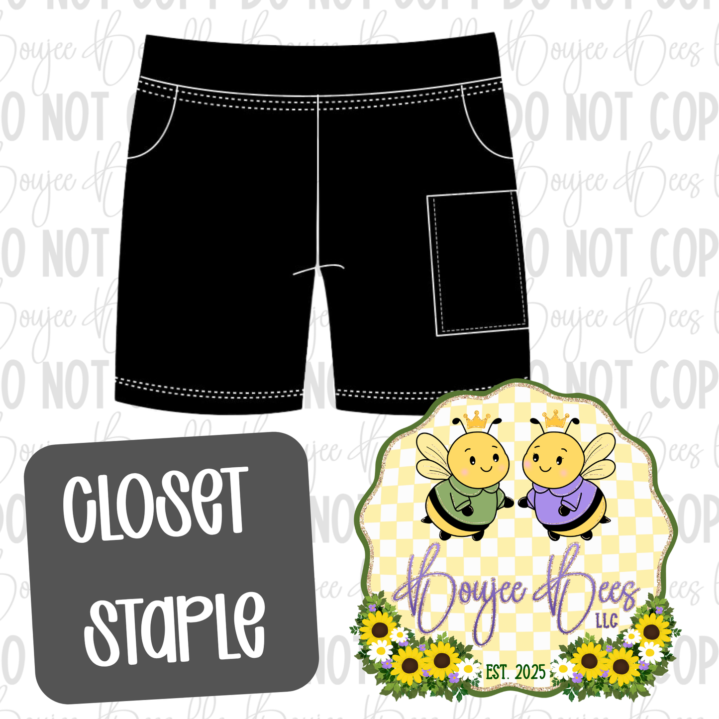 Solid Black Adult biker Shorts WITH pockets!