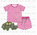 Neon Pink Checks Kids 2 Piece Shorts Set