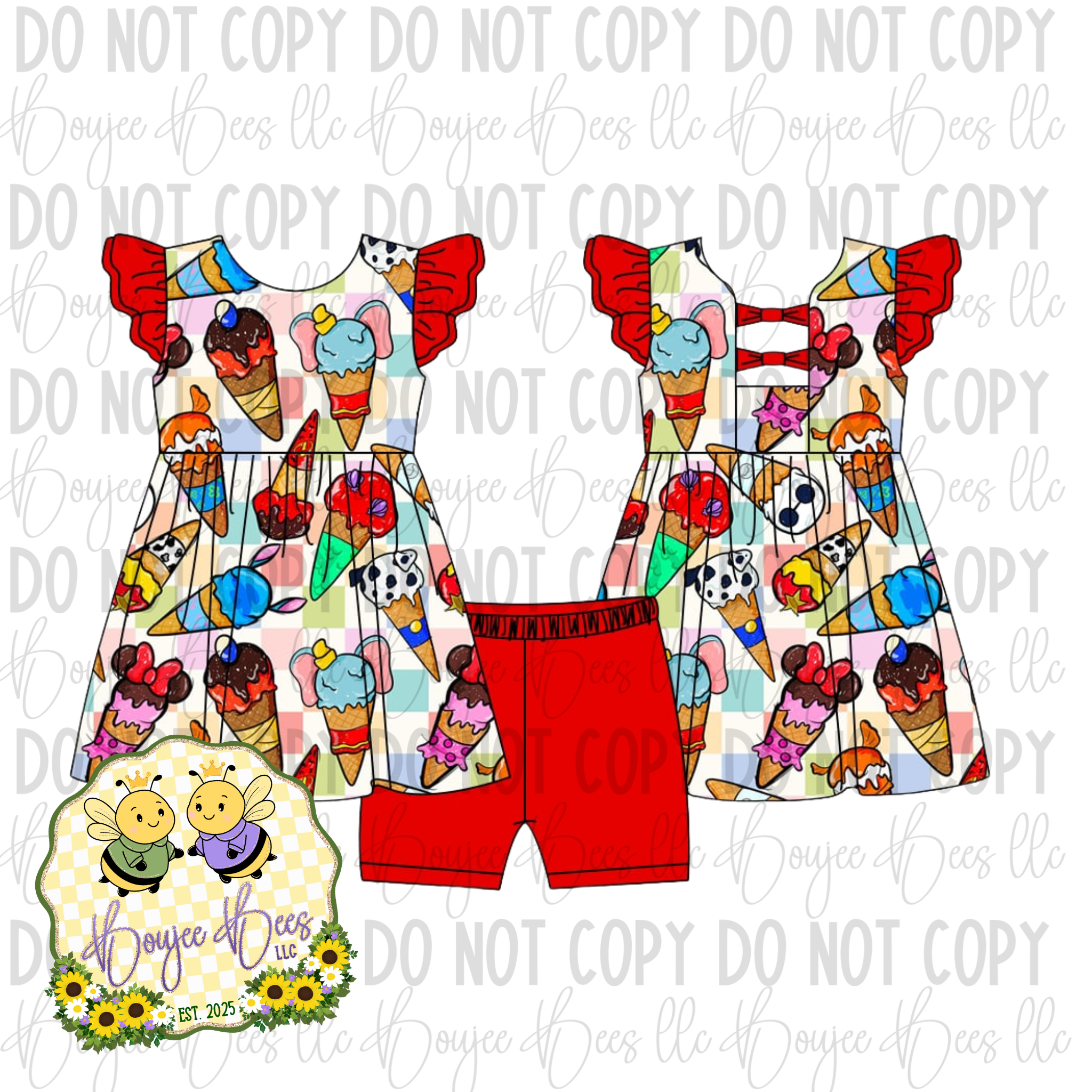 Sweetest Ice Cream Cones Bow Back Peplum and Biker Shorts Set