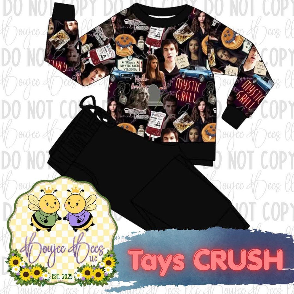 Tay’s Crush Adult French Terry Bamboo Crew & Black Joggers Set
