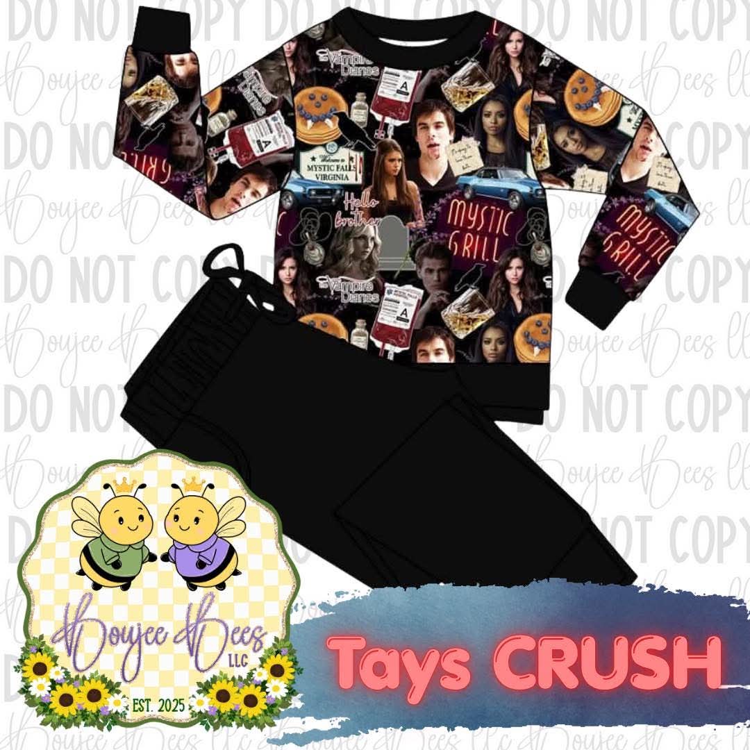 Tay’s Crush Adult French Terry Bamboo Crew & Black Joggers Set