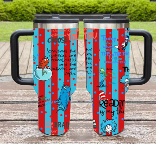 40oz Printed Tumbler Flip Straw