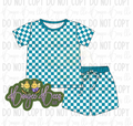 Teal Blue Checks Kids 2 Piece Shorts Set