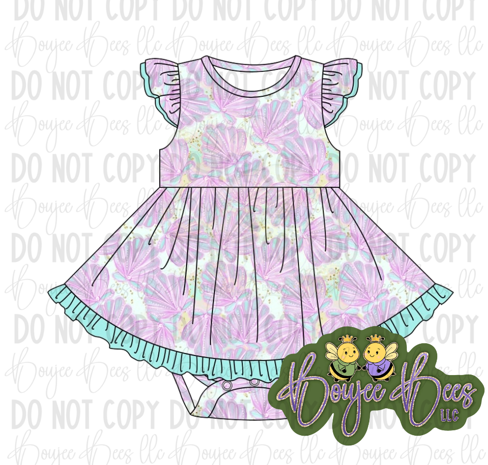 Shell of a Good Time Flutter Sleeve Twirl Dress