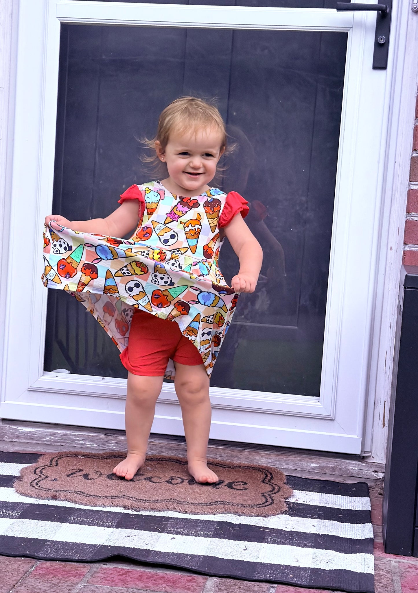Sweetest Ice Cream Cones Bow Back Peplum and Biker Shorts Set