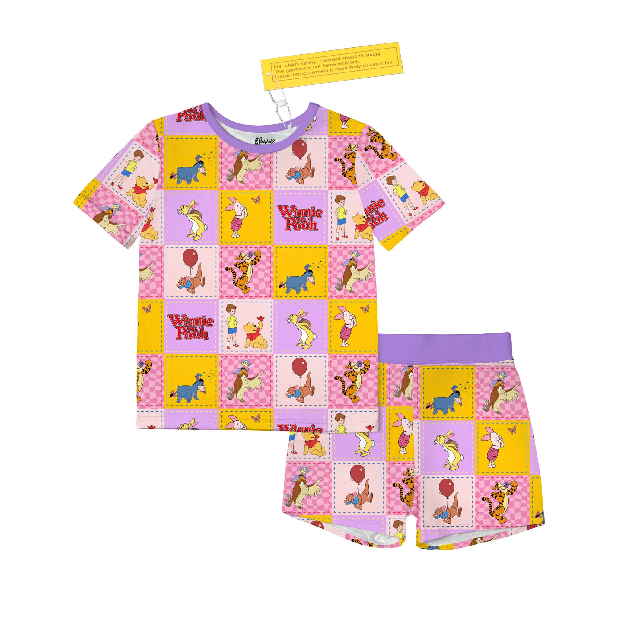 Bear and Friends Patchwork 2 Piece Shorts Set