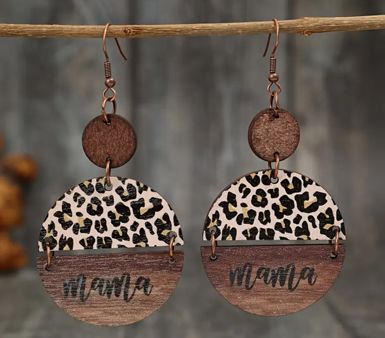 Dark Mama Leopard Wooden Dangles