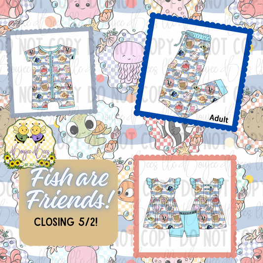 Fish are Friends Adult Button Down top and Shorts Set