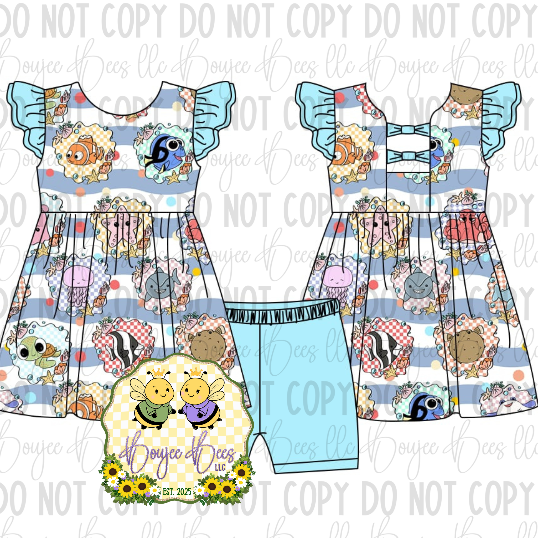 Fish are Friends 2 Piece Bow Back Peplum Set