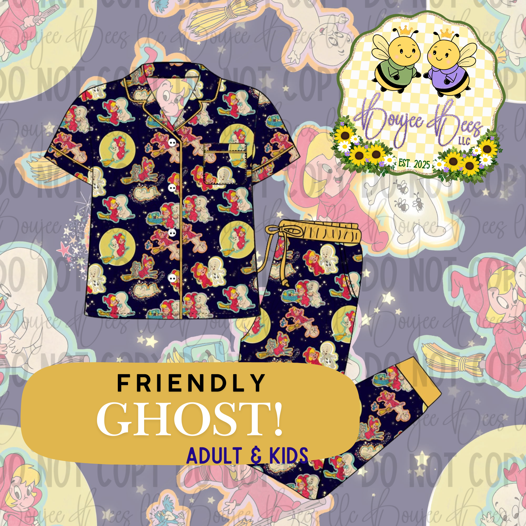 Friendly Ghost 2 Piece Kids Button Down & Joggers Set