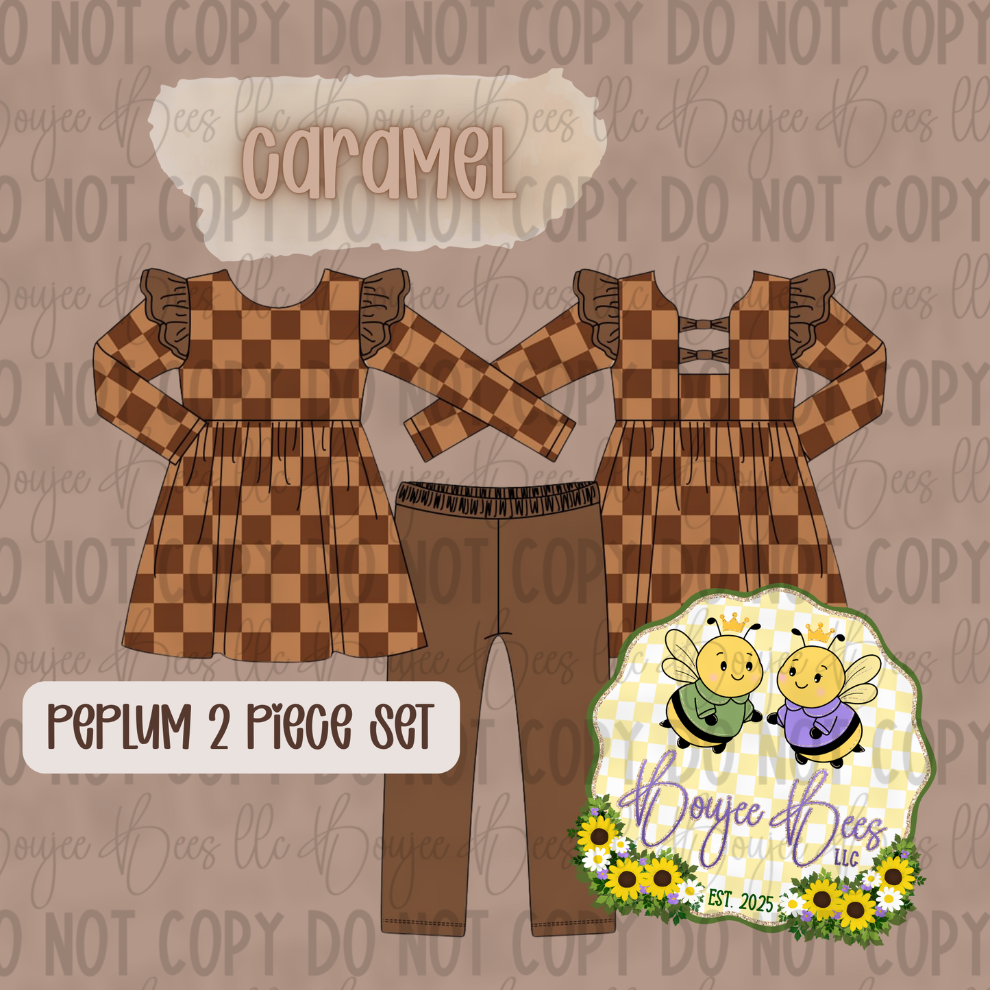 Neutral Checks Caramel Peplum 2 Piece Set