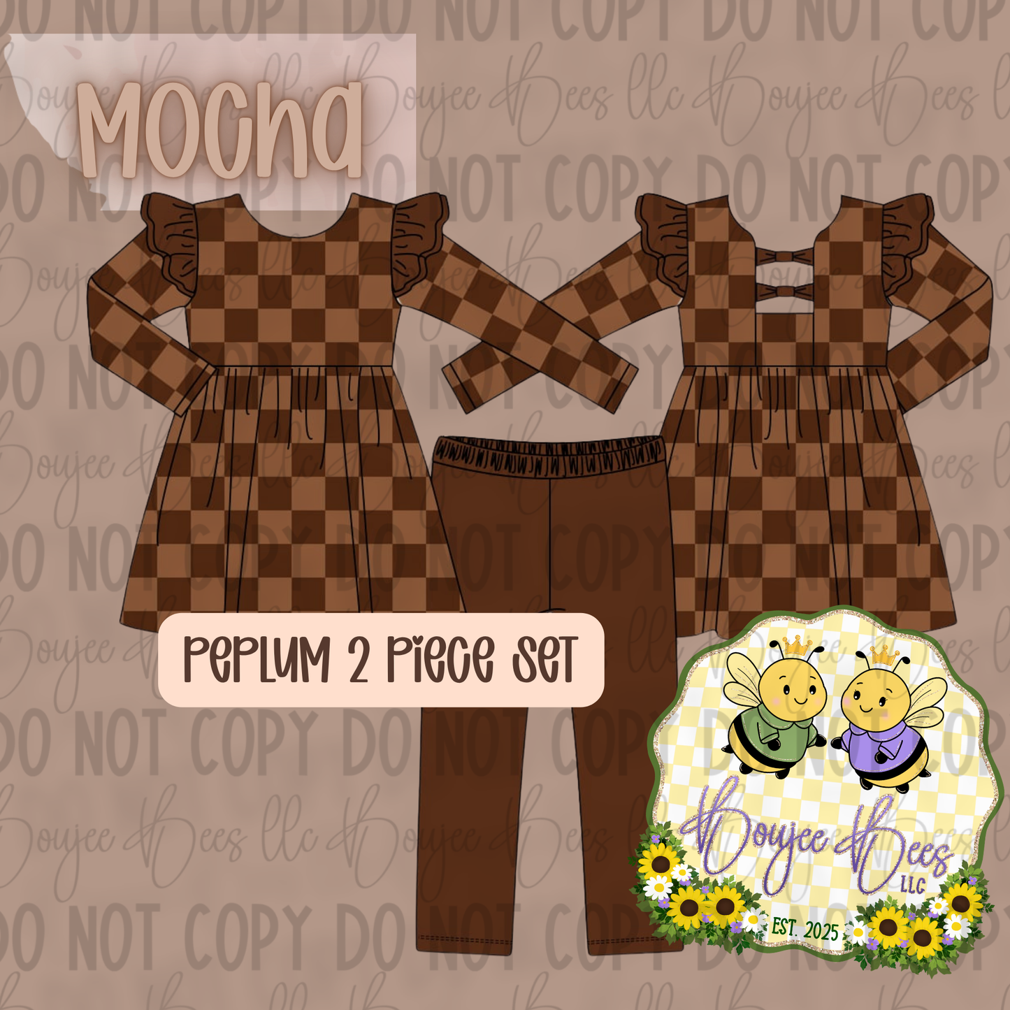 Neutral Checks Mocha Peplum 2 Piece Set