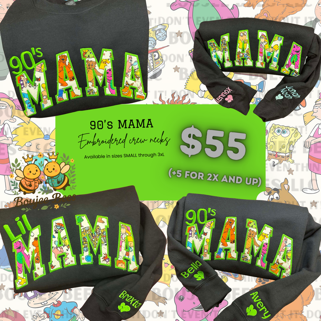 90s MAMA Adult Embroidered Crew Neck Sweatshirt